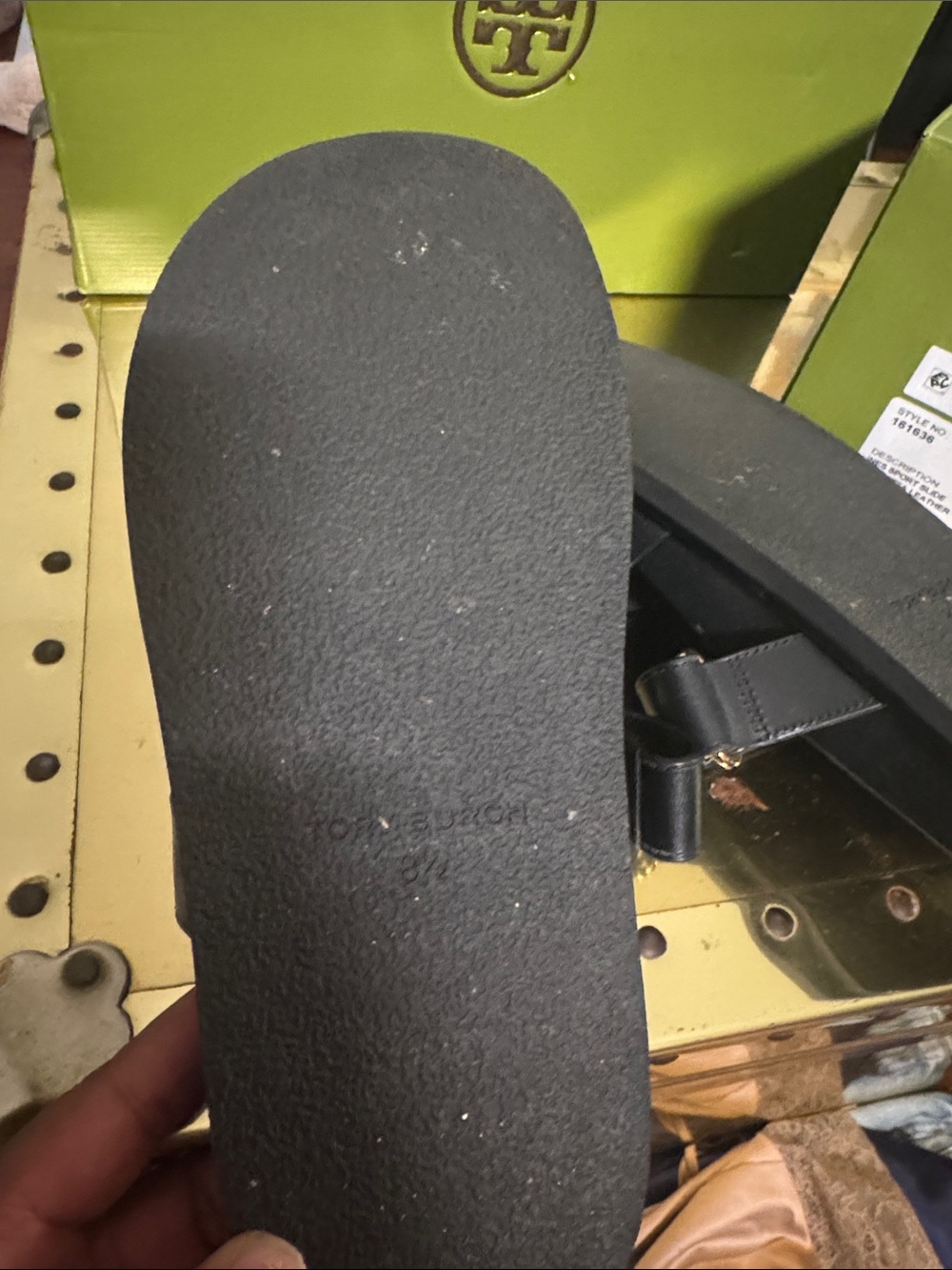 Tory Burch Black Leather Double-Strap Logo Slides - Picture 4 of 5